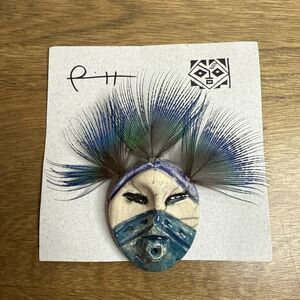 Lillian Pitt Spirit Mask Pin Raku Stick Indian Native American PNW Brooch